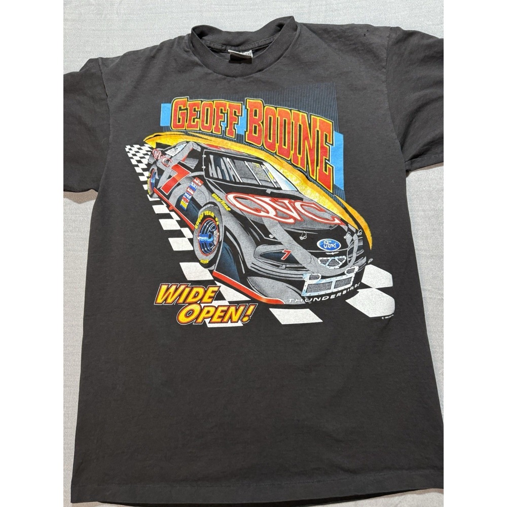 VTG 90s NASCAR Geoff Bodine #7 QVC Ford Thunderbird T-Shirt Wide Open Large‎